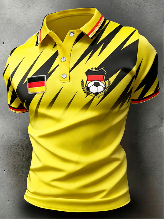 Herren deutsche Flagge Fußball druck gelb gestreiftes lässiges Polos hirt