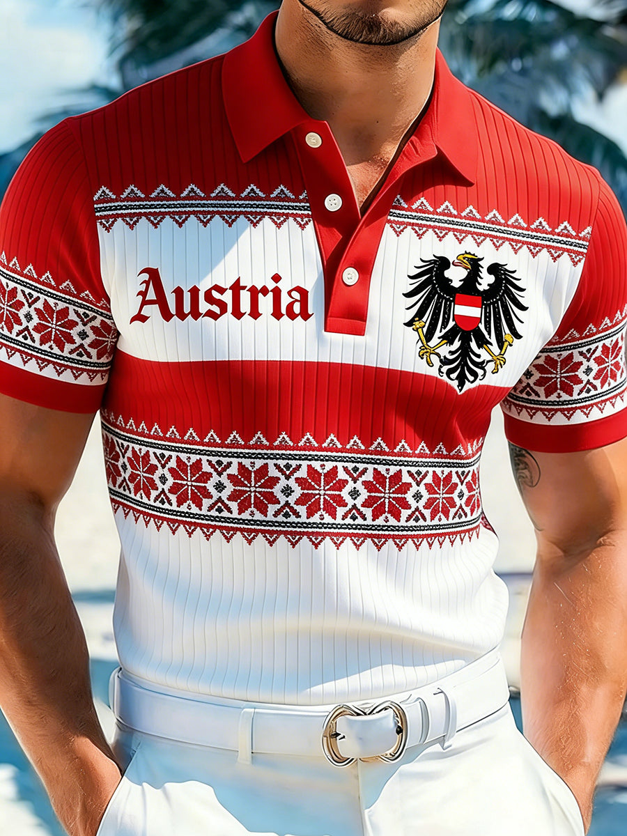 Herren-Poloshirt im ethnischen Stil mit Farbblock-Design aus Strick