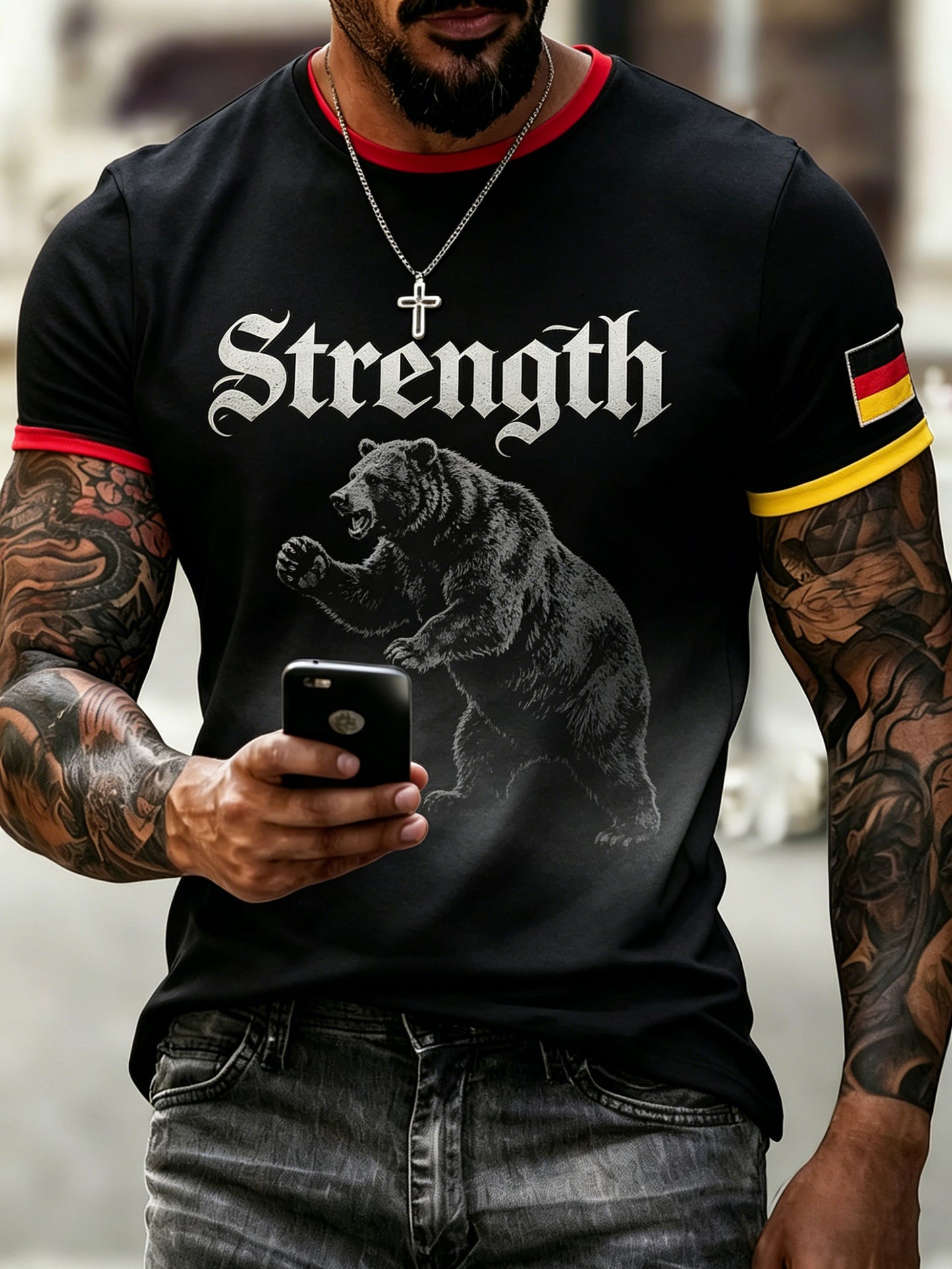 Herren-T-Shirt mit Kunstprint im Farbschema der deutschen Flagge