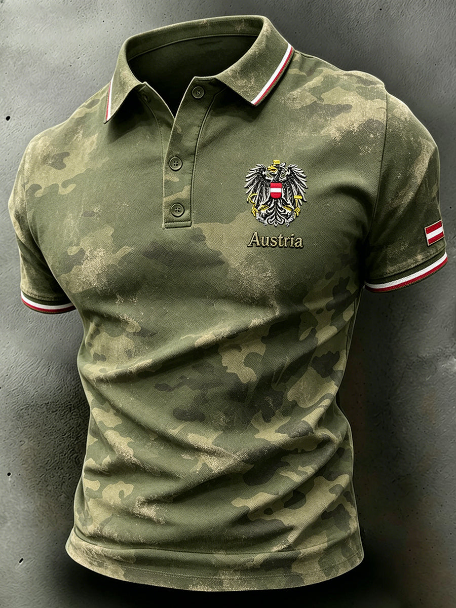 Herren-Casual-Poloshirt mit zerrissenem Camouflage-Print