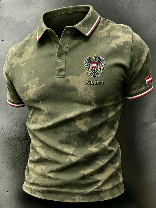 Herren-Casual-Poloshirt mit zerrissenem Camouflage-Print