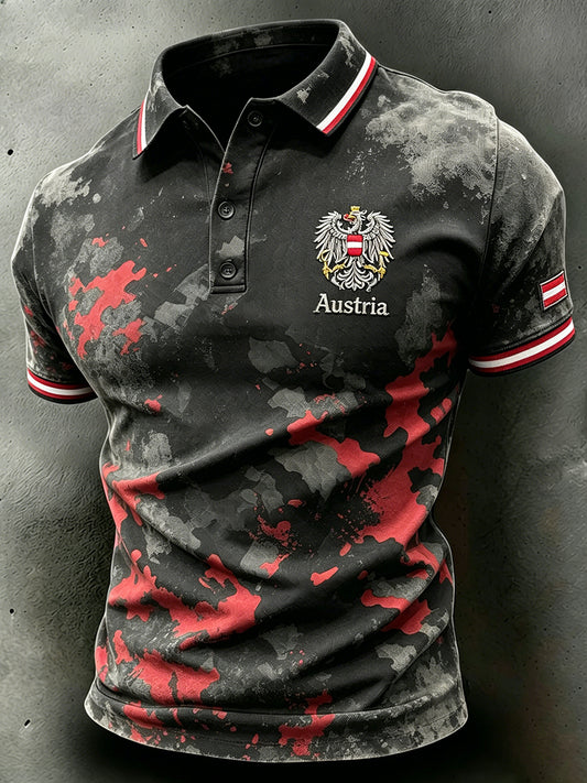 Herren-Casual-Poloshirt mit zerrissenem Camouflage-Print