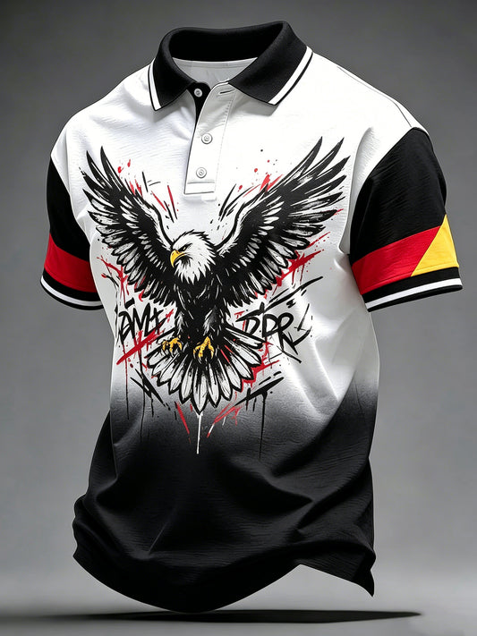 Herren-Polo mit Kunstprint im Farbschema der deutschen Flagge