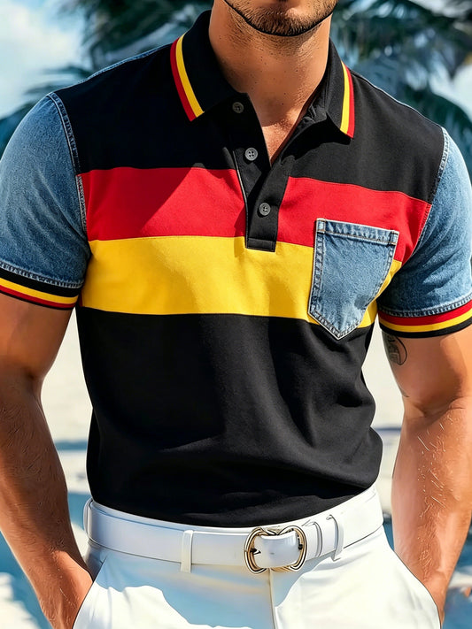 Herren-Polo mit Kunstprint im Farbschema der deutschen Flagge