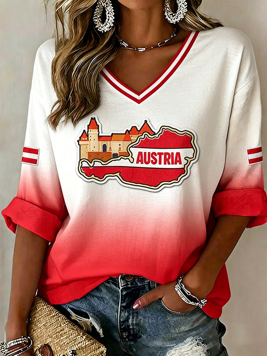 Damen V-Ausschnitt Top mit Gradienten druck