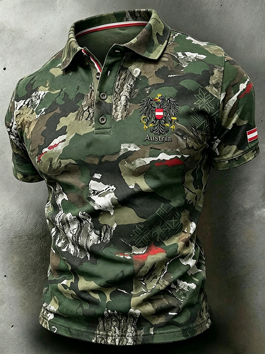 Herren-Poloshirt mit zerrissenem Camouflage-Print