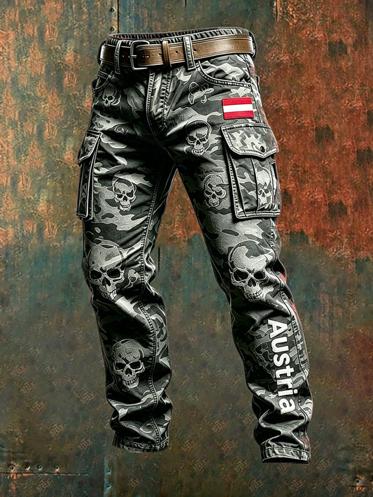 Herren-Cargohose mit zerrissenem Camouflage-Print