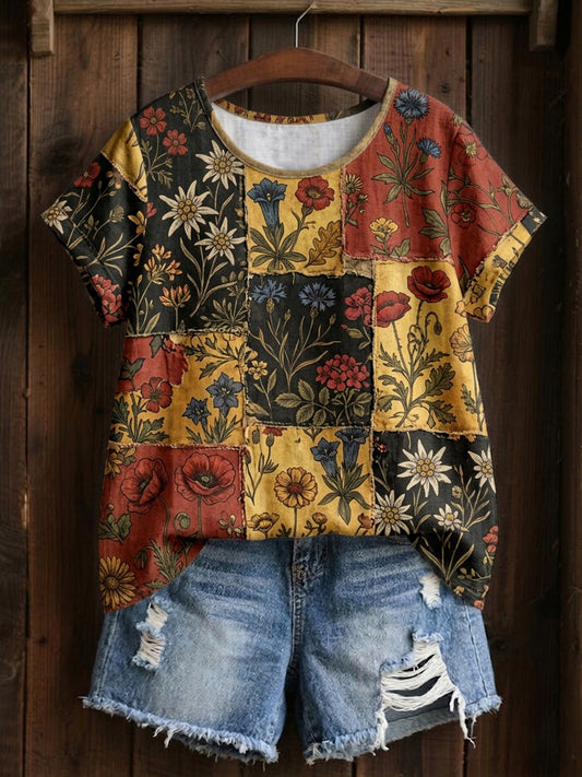 Damen-Kurzarm-T-Shirt mit Blumenwäsche