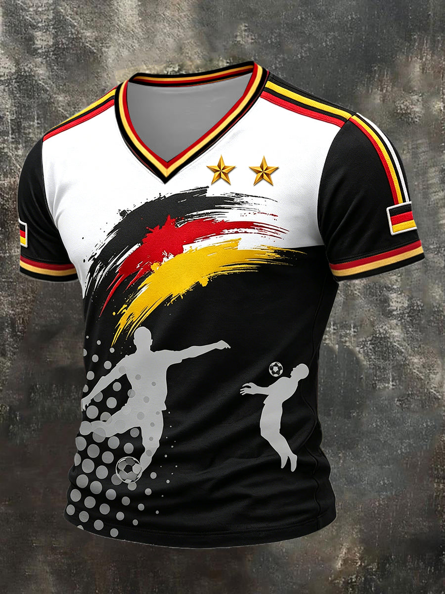 Herren-Flag-Football-T-Shirt mit deutscher Flagge, lässig, V-Ausschnitt