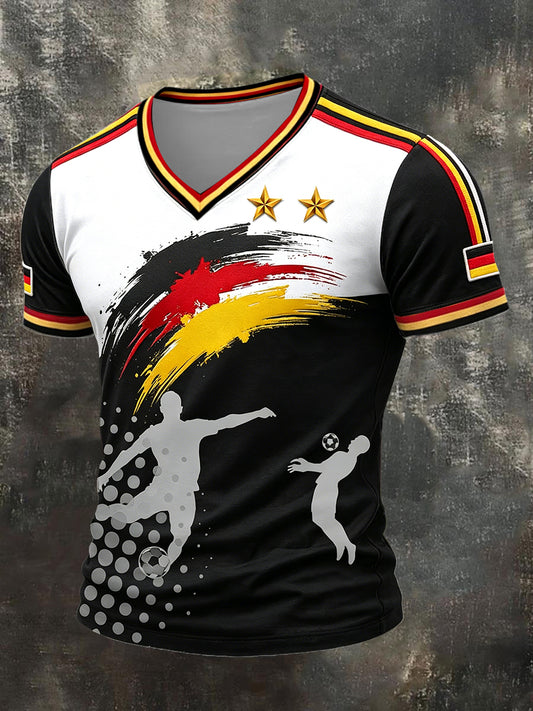 Herren-Flag-Football-T-Shirt mit deutscher Flagge, lässig, V-Ausschnitt