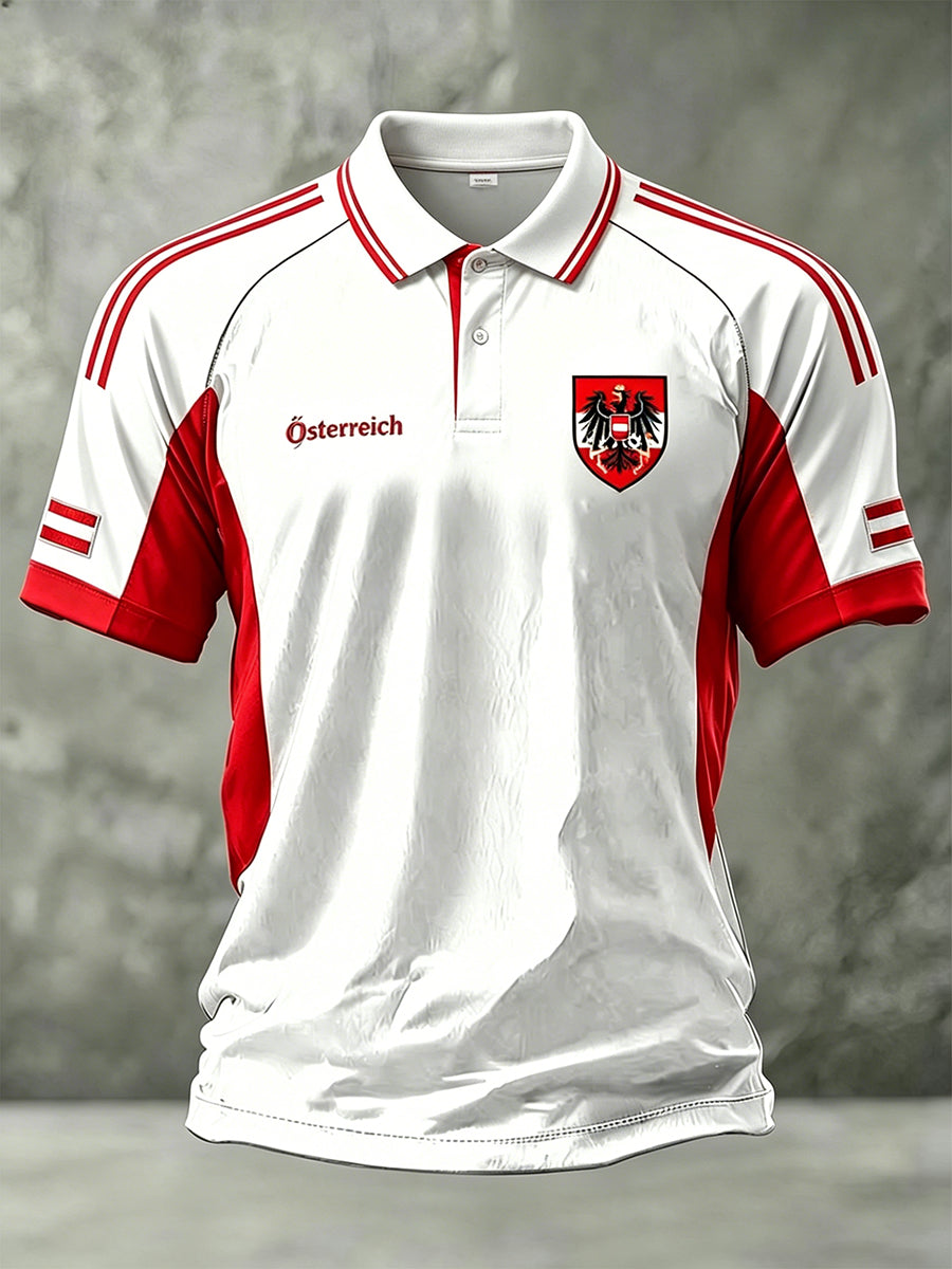 Herren-Fußballtrikot bedrucktes Poloshirt mit Raglanärmeln