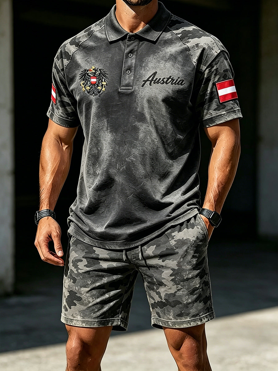 Herren-Distressed-Camouflage-Polo-Shirt-Set