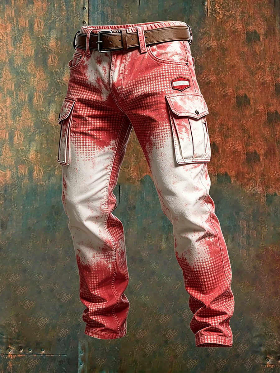 Herren-Cargohose mit weiß-rotem Farbverlauf-Print