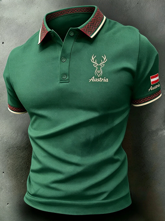 Herren-Poloshirt mit ethnisch inspirierter Stickerei und Prints