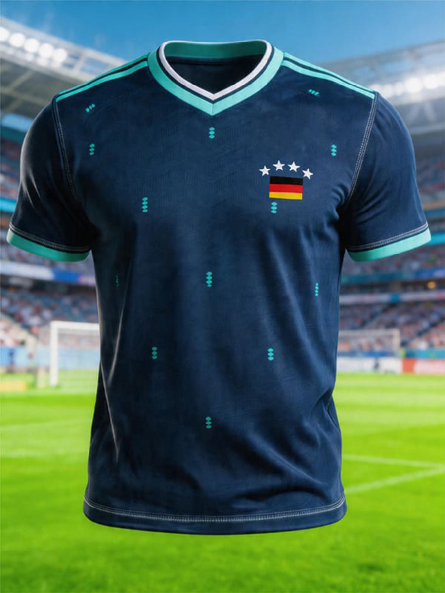 Herren-T-Shirt mit V-Ausschnitt und Fußballfan-Print in Deutsch