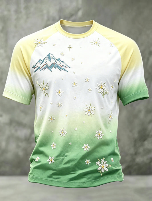 Herren-Artprint-Kurzarm-T-Shirt mit Schweizer-Alpen-Motiv