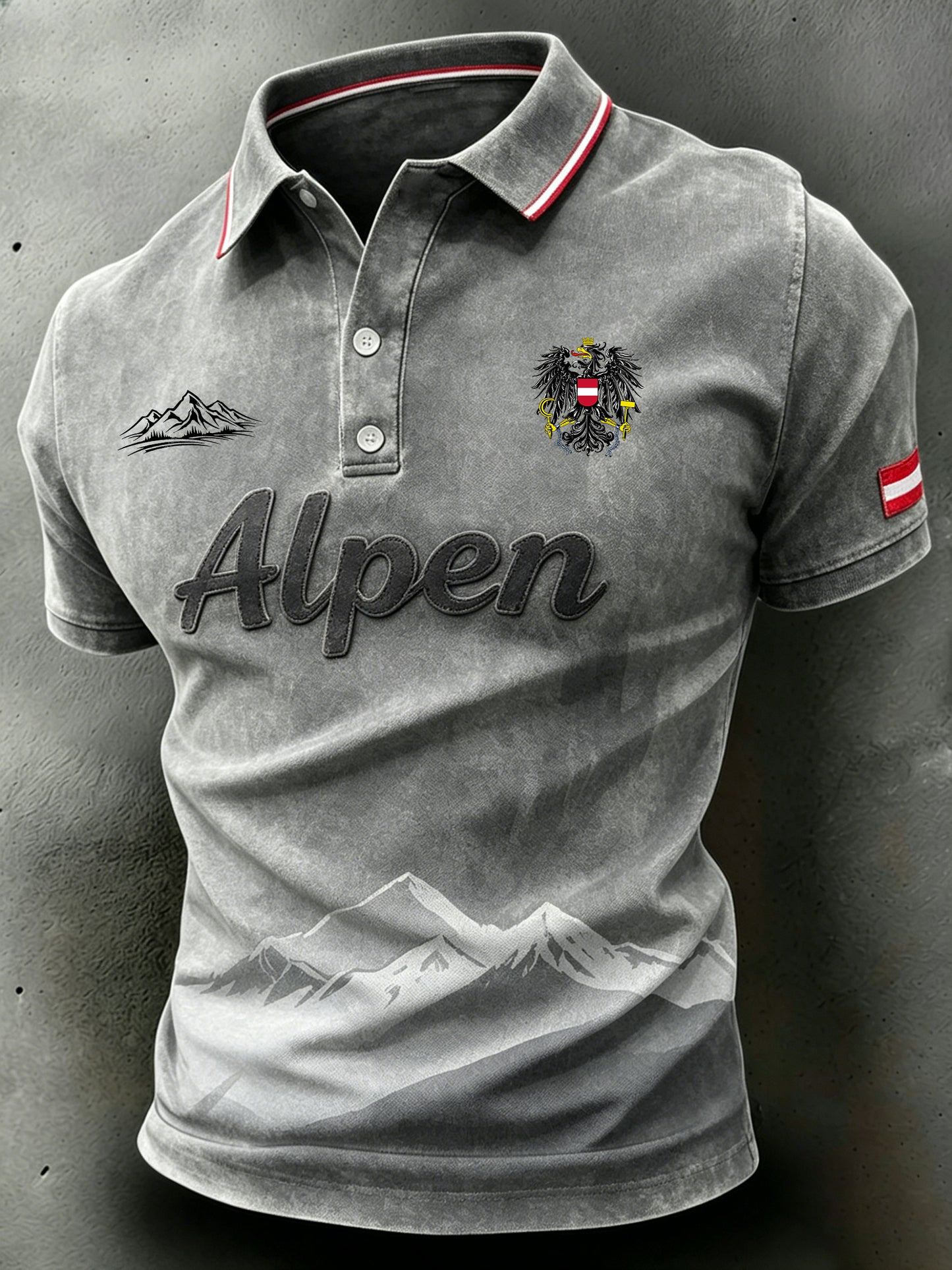 Herren-Poloshirt im Alpin-Style mit Used-Look