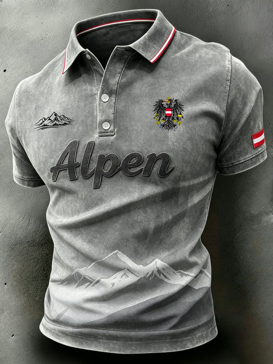 Herren-Poloshirt im Alpin-Style mit Used-Look