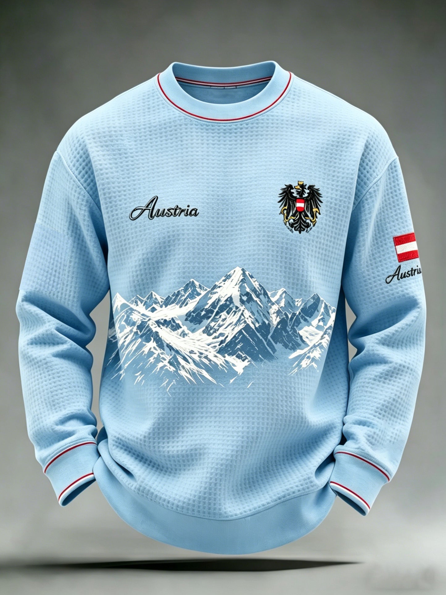 Herren-Longsleeve-Shirt aus Waffelstrick mit Alpenberg-Print