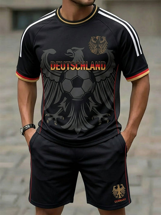 Herren deutscher Fußballfan 2026 Print T-Shirt und Shorts Set