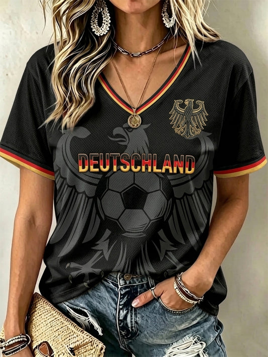 Frauen deutscher Fußballfan 2026 Print T-Shirt