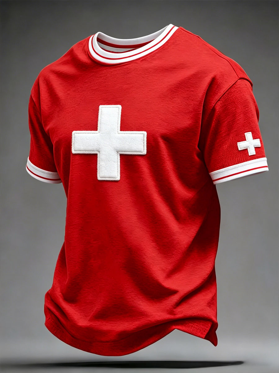 Herren-T-Shirt mit Schweizer Flagge Kunst bedruckt