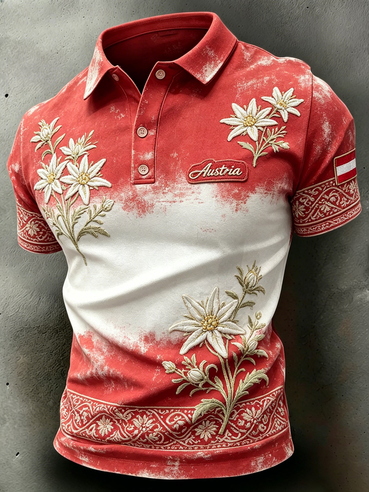 Herren-Kurzarm-Polos hirt mit Blumen-und Schnee bedruckt