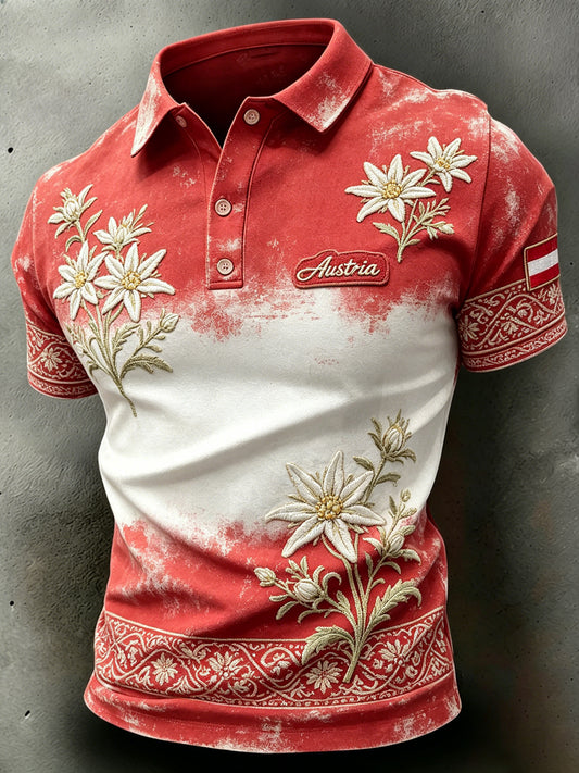 Herren-Kurzarm-Polos hirt mit Blumen-und Schnee bedruckt