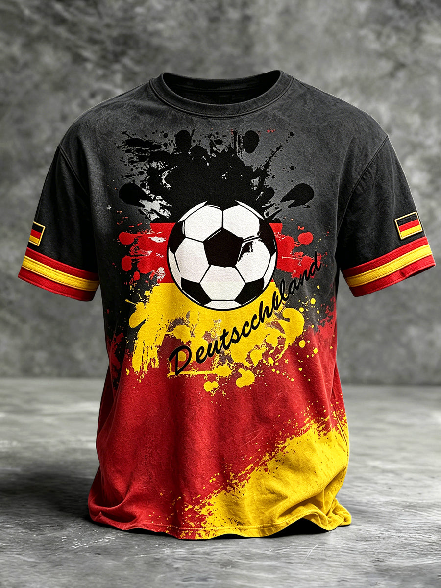Herren Deutsches Fußball druck Schwarz Casual T-Shirt