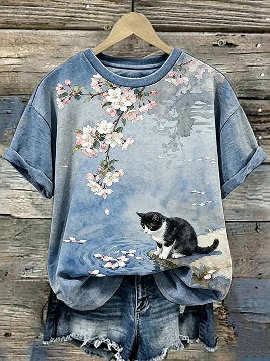 Damen-T-Shirt mit süßem Katzen-Print