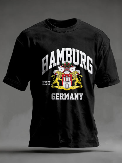 Herren-Hafengeburtstag-Print-T-Shirt mit kurzen Ärmeln