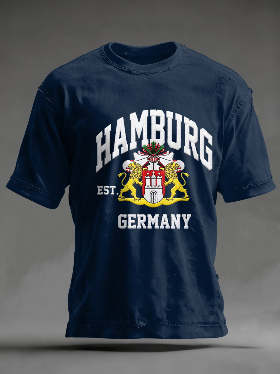 Herren-Hafengeburtstag-Print-T-Shirt mit kurzen Ärmeln