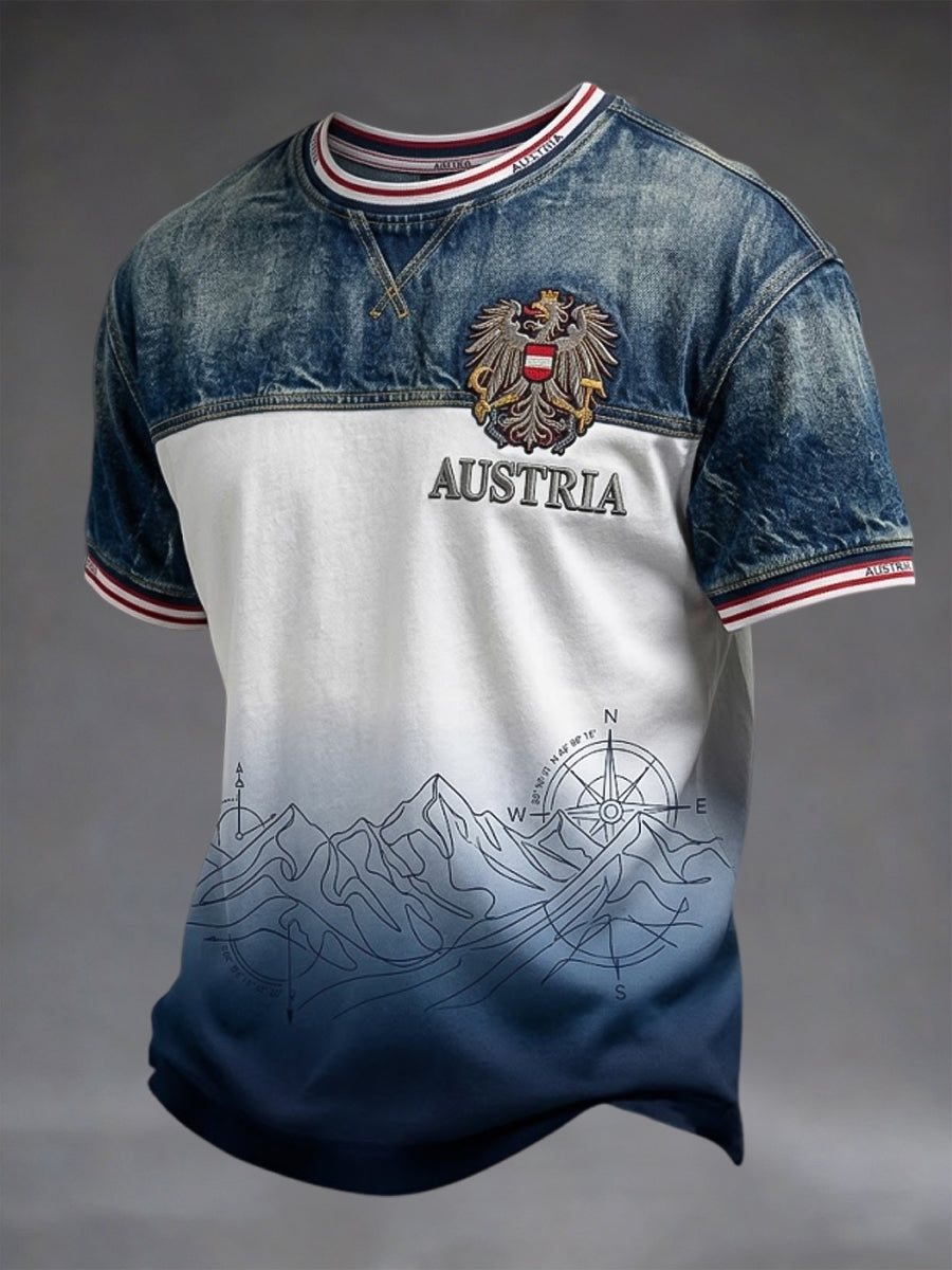 Retro österreich ische Alpen Outdoor Patchwork Casual T-Shirt