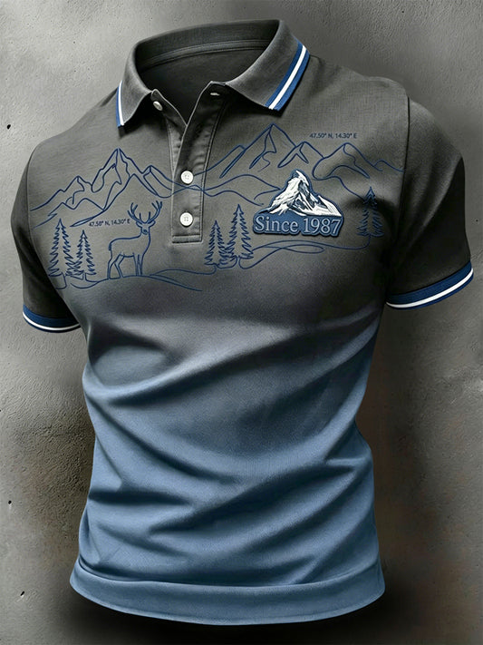 Retro österreich ische Bergs zenerie Freizeit-Polo-Shirt im Freien