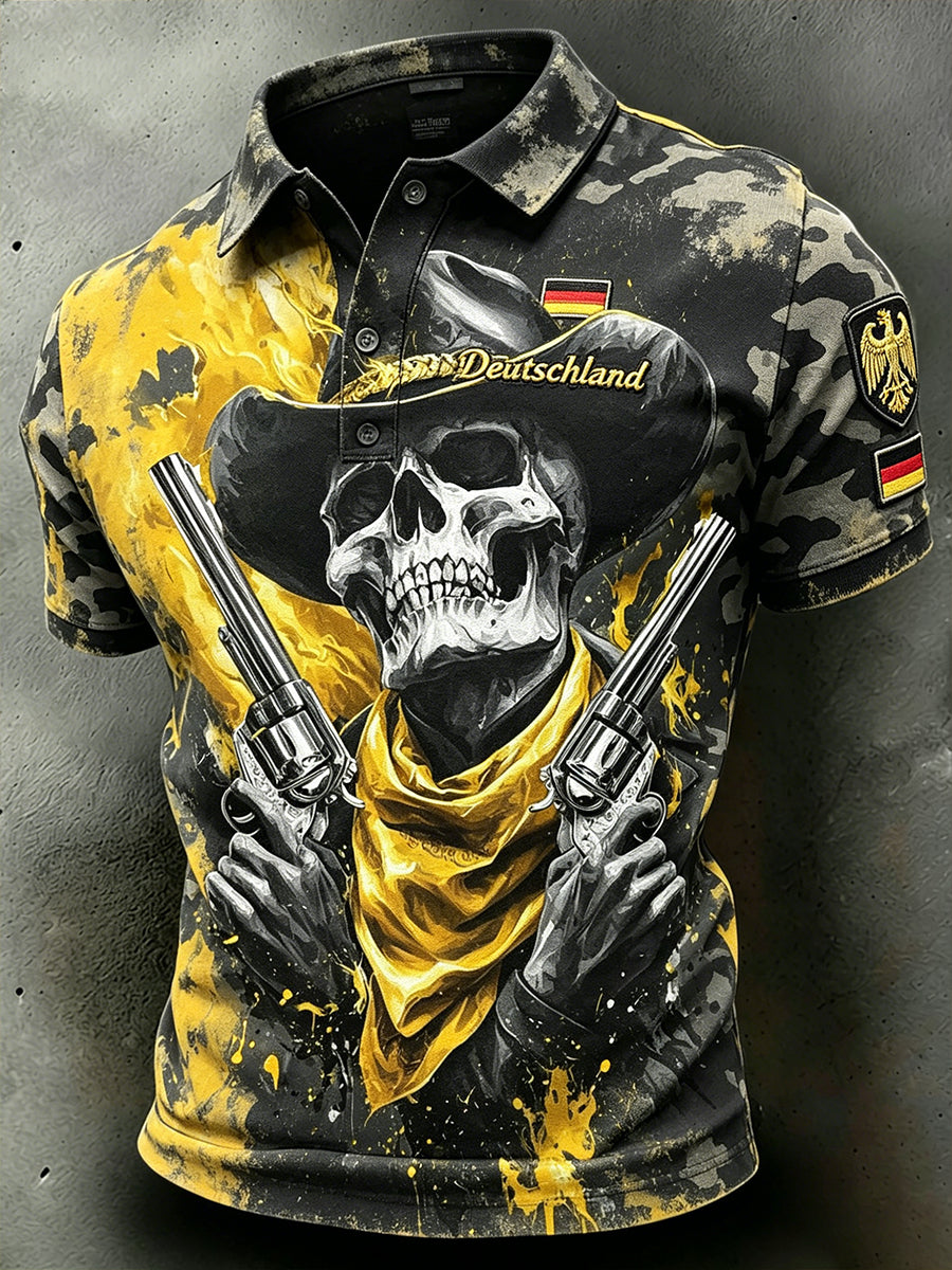 Herren-Poloshirt mit verwaschenem Camouflage-Print und künstlerischem Design, kurze Ärmel