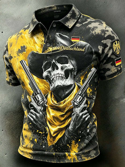 Herren-Poloshirt mit verwaschenem Camouflage-Print und künstlerischem Design, kurze Ärmel