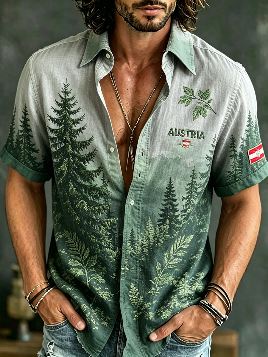 Herren-Gradient-Waldlandschaft-Kurzarmhemd