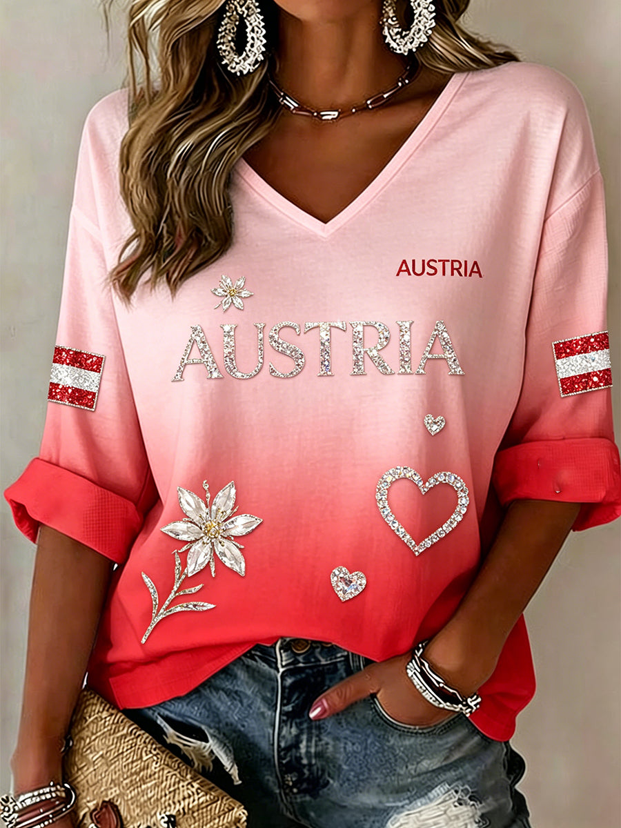 Damen-Top mit Paillettenprint und Farbverlauf, V-Ausschnitt