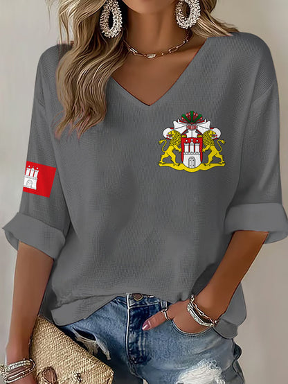 Damen-Hafengeburtstag-Print-Waffel-T-Shirt