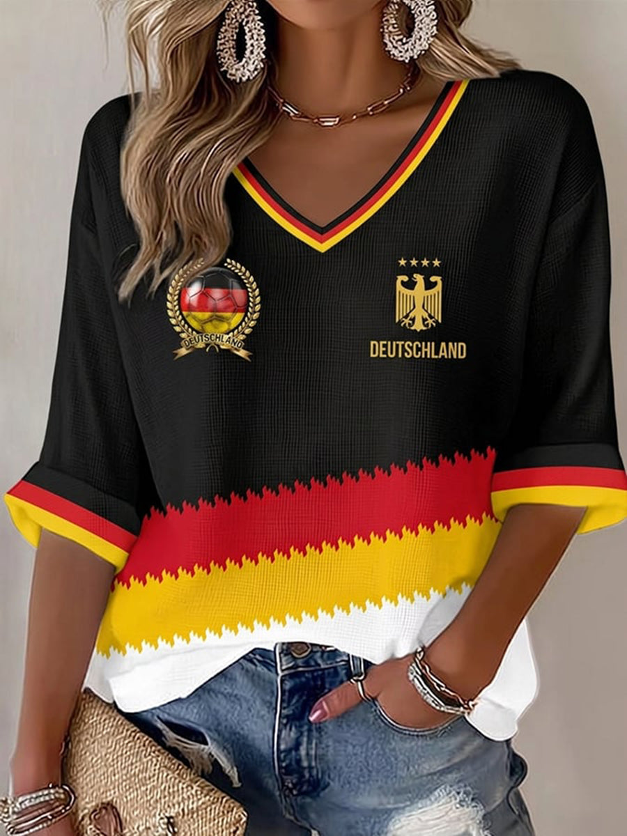 Damen-Deutschland-Fußballfan-Print-Waffel-T-Shirt