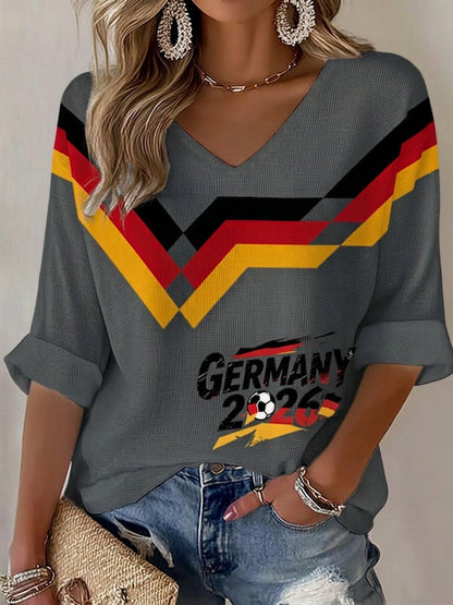 Damen-Deutschland-Fußballfan-Print-Waffel-T-Shirt