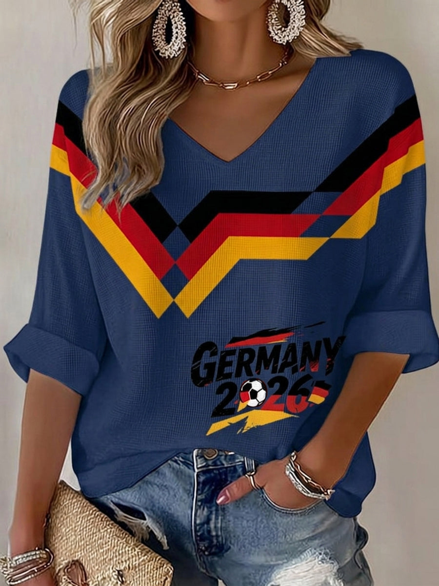 Damen-Deutschland-Fußballfan-Print-Waffel-T-Shirt