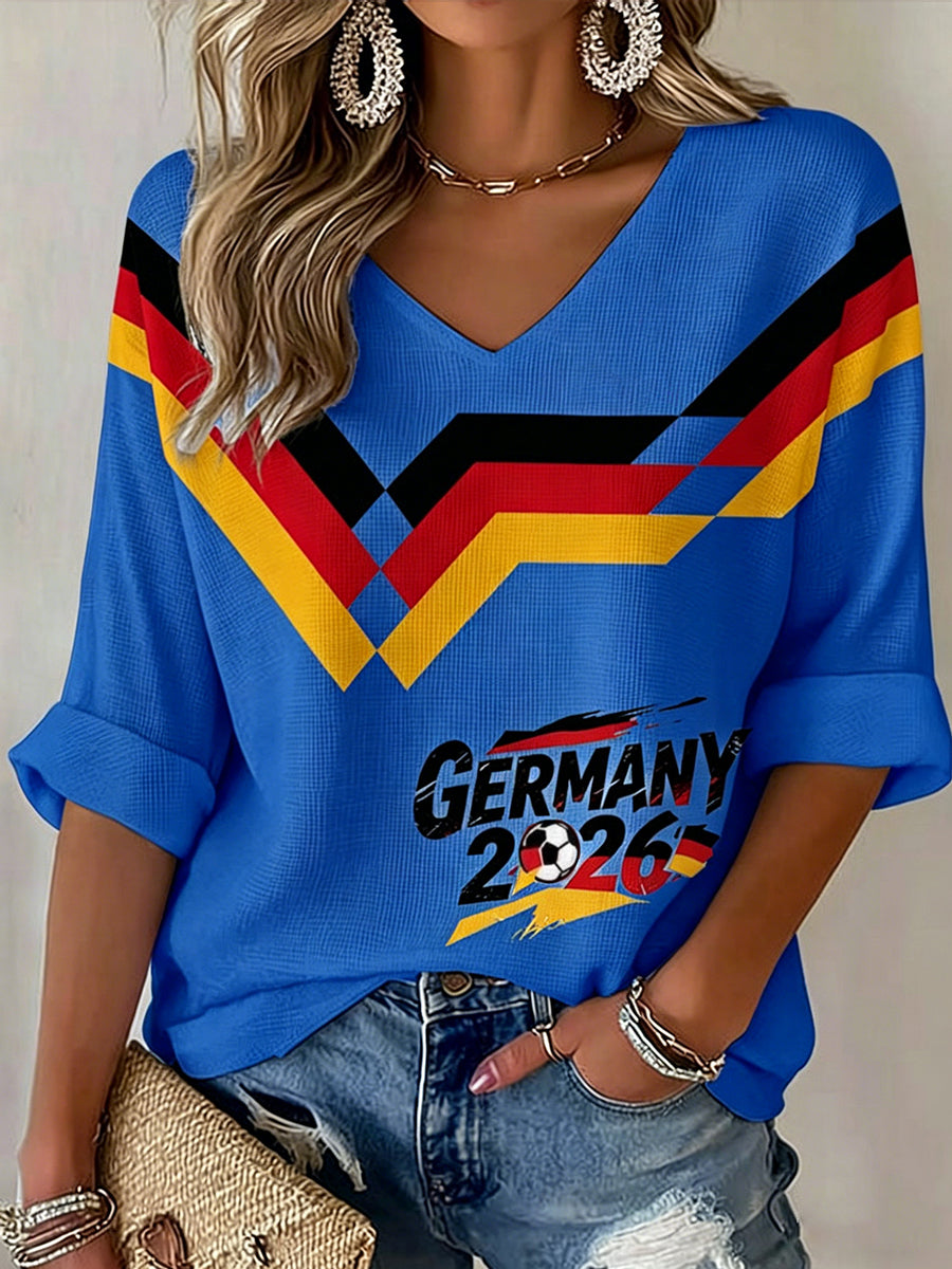 Damen-Deutschland-Fußballfan-Print-Waffel-T-Shirt