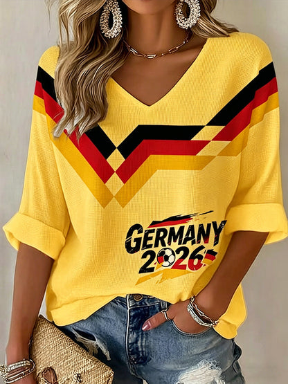 Damen-Deutschland-Fußballfan-Print-Waffel-T-Shirt