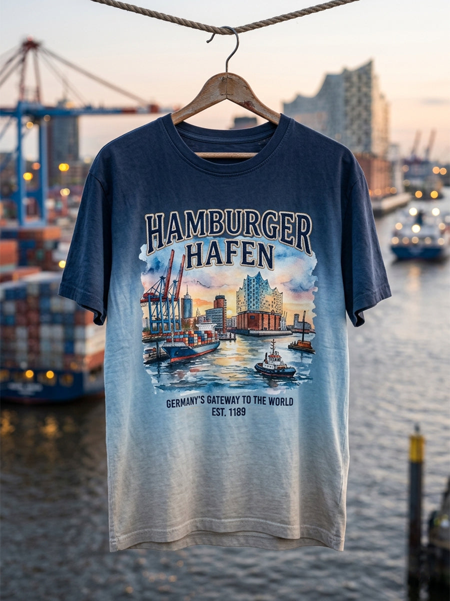 Herren-Hafengeburtstag-Print-Shirt mit kurzen Ärmeln