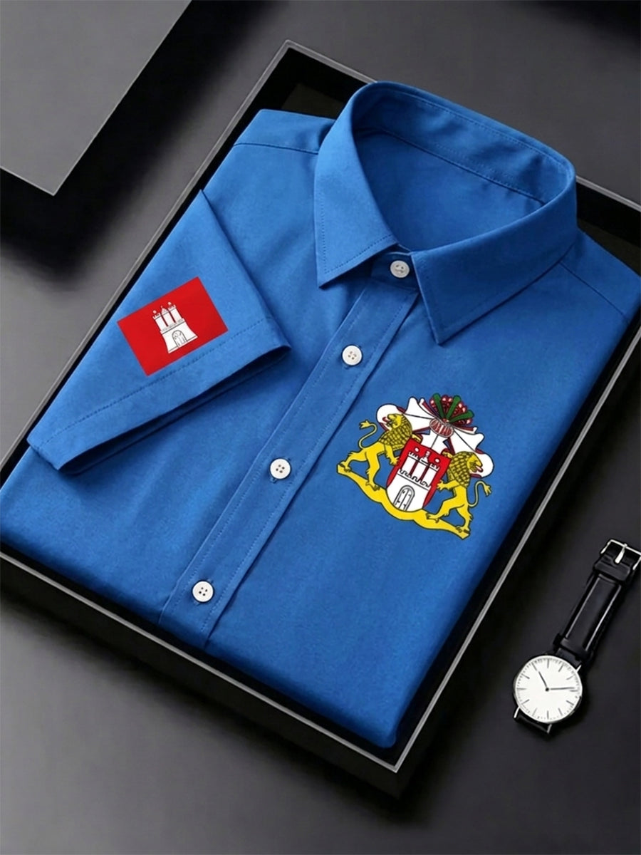 Herren-Hafengeburtstag-Print-Shirt mit kurzen Ärmeln