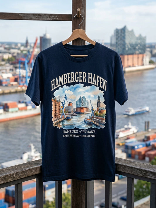 Herren-Hafengeburtstag-Print-Shirt mit kurzen Ärmeln