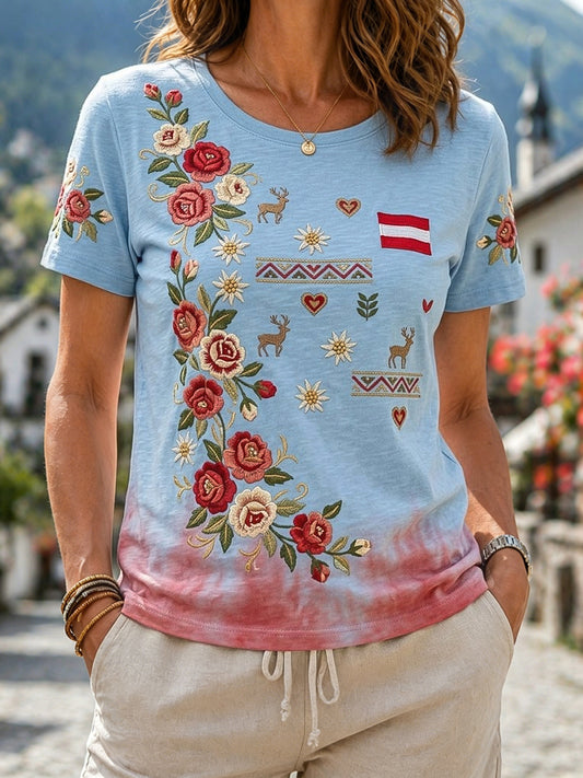 Damen Retro Alpine Rose lässig T-Shirt
