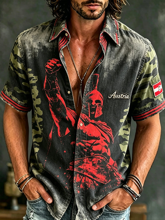 Herren-Shirt im Vintage-Stil mit kurzen Ärmeln und verwaschenem Druck