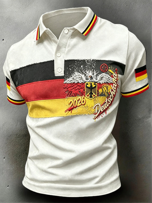 Herren-Poloshirt im Patchwork-Design mit deutscher Flagge, lässig, 2026